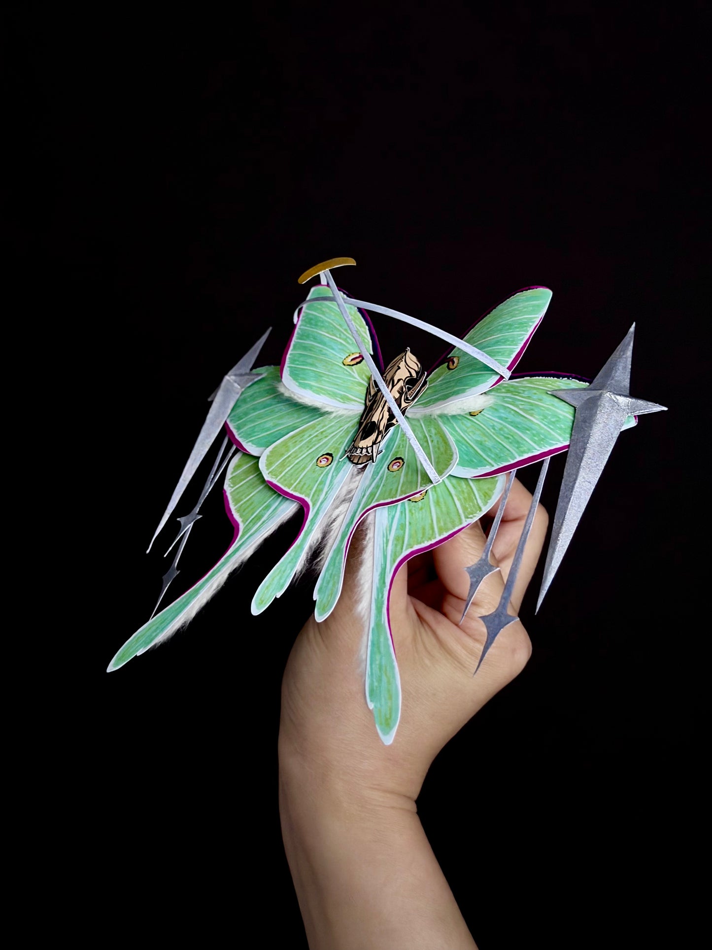 Luna Requiem, Paper Fantasy Moth Based on Real Luna Moth