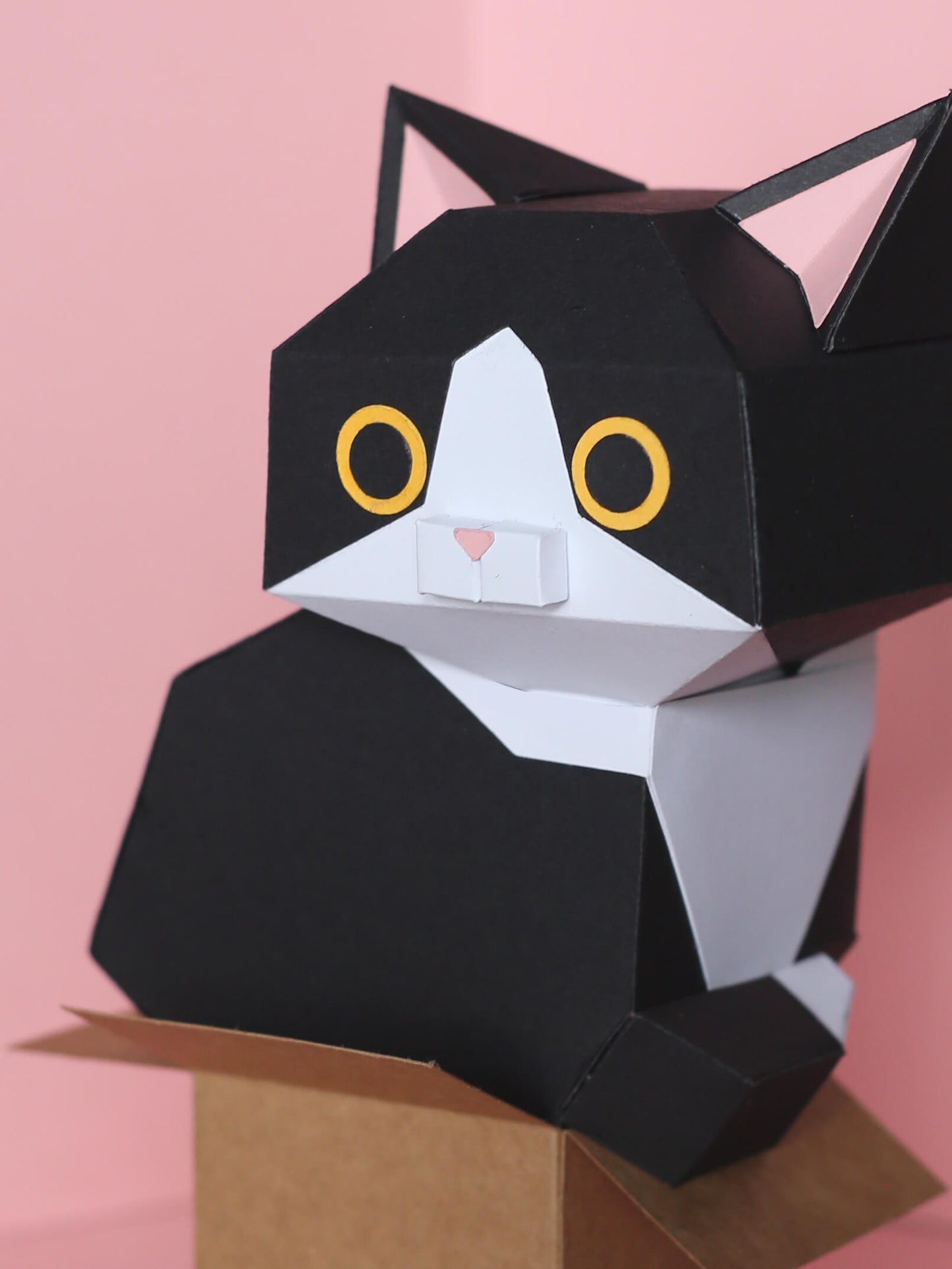 papercraft cat in box, an adorable DIY gift or for home decor, made from Digital Template