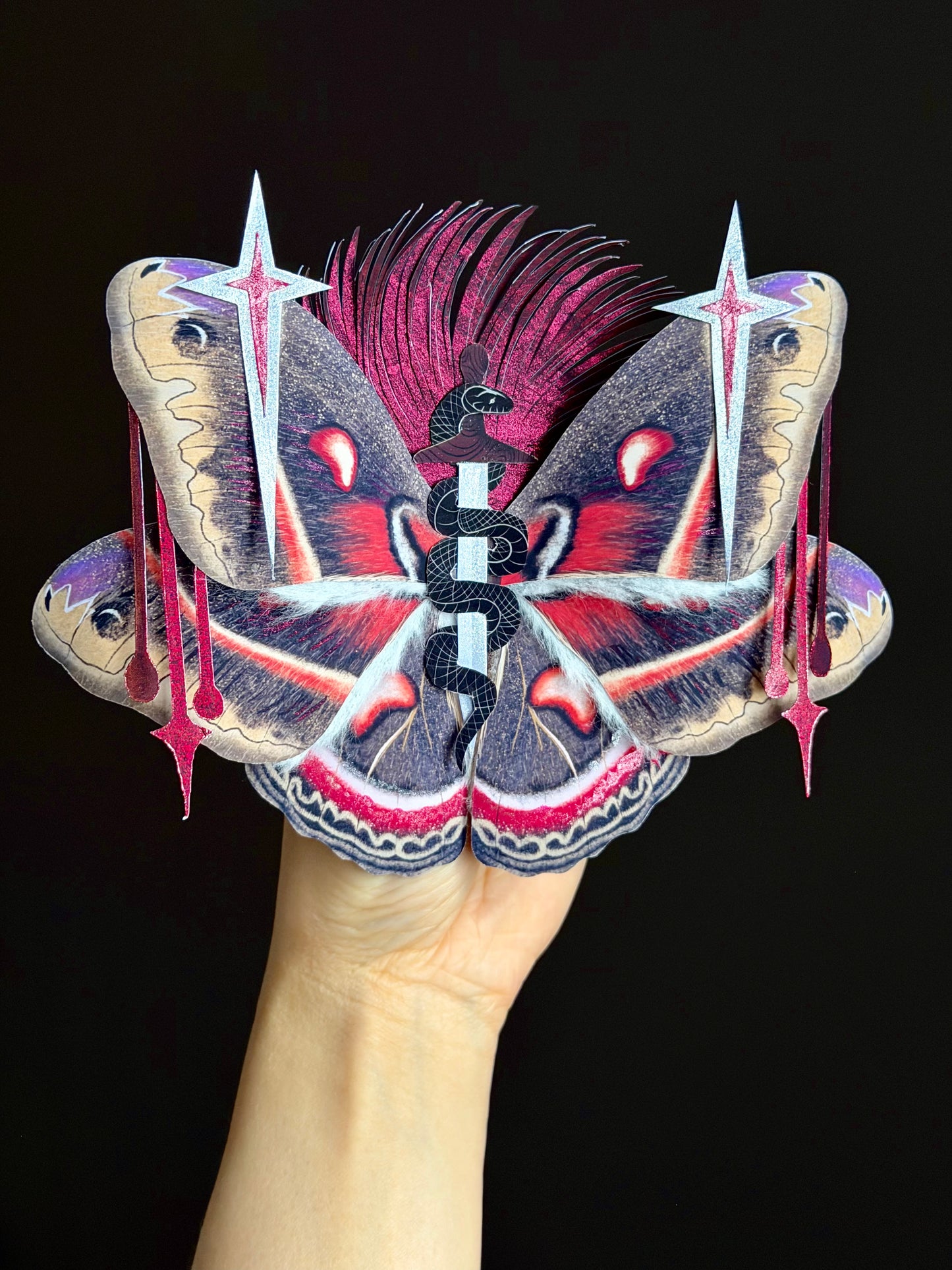 Cecropia Oath, Paper Fantasy moth based on Cecropia Moth