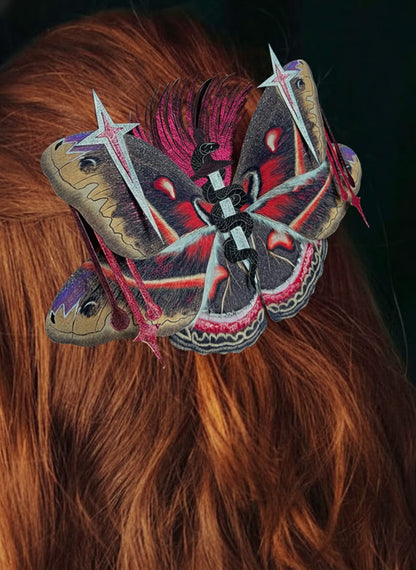 Cecropia Oath, Paper Fantasy moth based on Cecropia Moth, Butterfly hair clip
