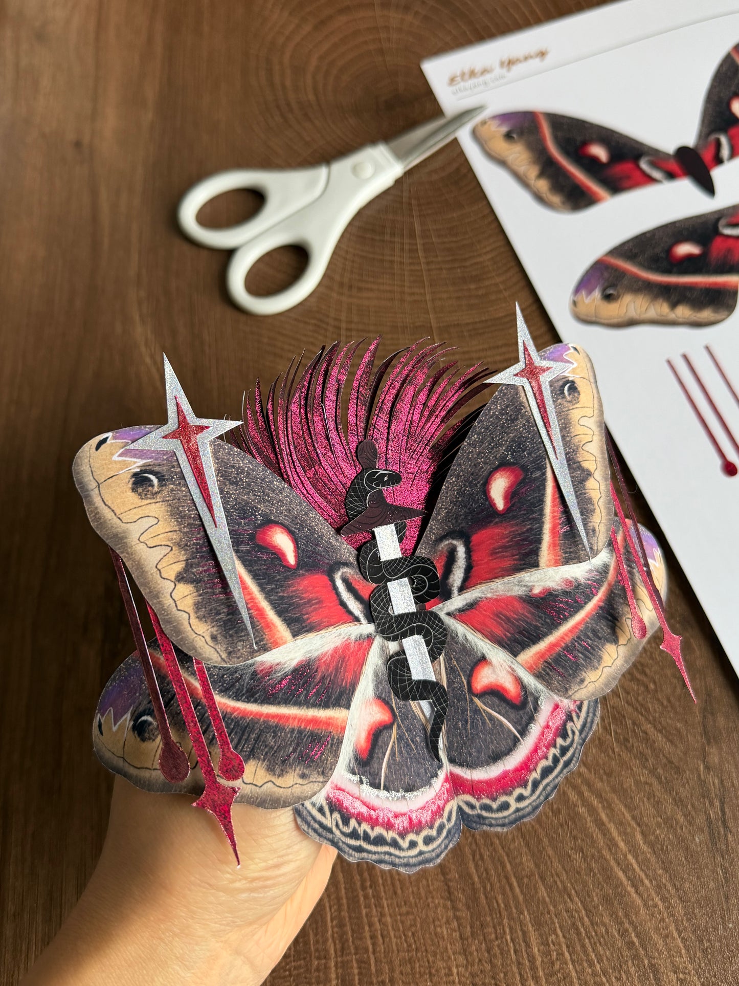 Cecropia Oath, Paper Fantasy moth based on Cecropia Moth