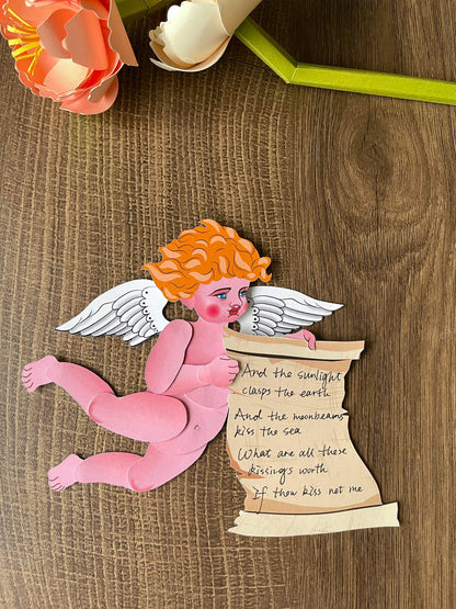 A digital template of Cupid jointed paper doll. With 14 joints, he can strike endless positions. Perfect as a little gift of love, a charming Valentine's Day decoration, or you can write something and send him as a messenger of love.