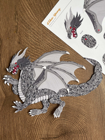 DIY Dragon Paper Doll, Dark Dragon, papercraft project