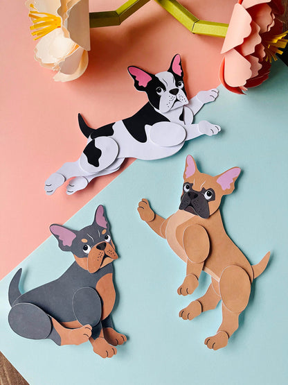dog paper doll, French bulldog, Frenchie papercraft