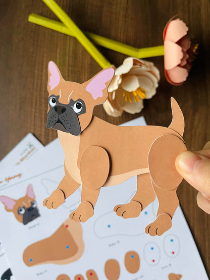 dog paper doll, French bulldog, Frenchie papercraft