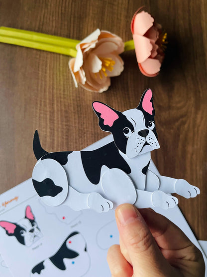 dog paper doll, French bulldog, Frenchie papercraft