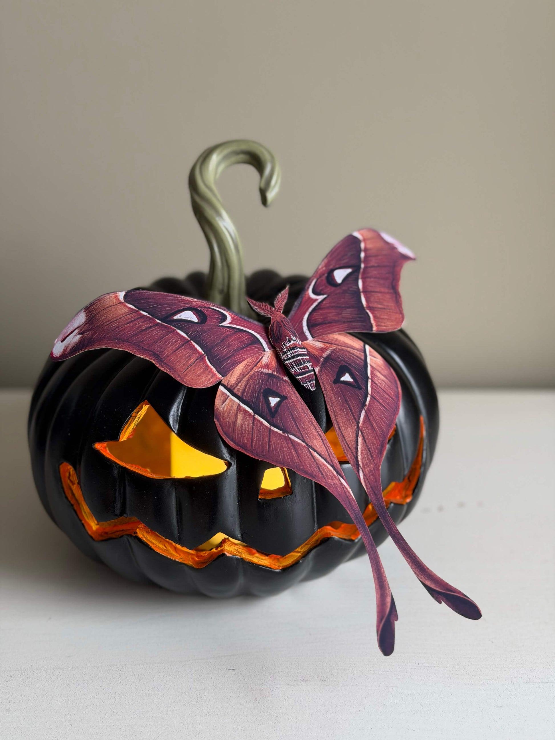 DIY Paper Hercules Moth on a pumpkin lamp, Large Paper butterfy Template