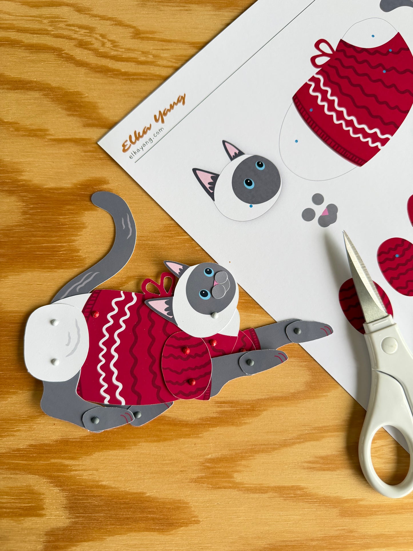 Siamese Cat in Red Sweater Paper Doll