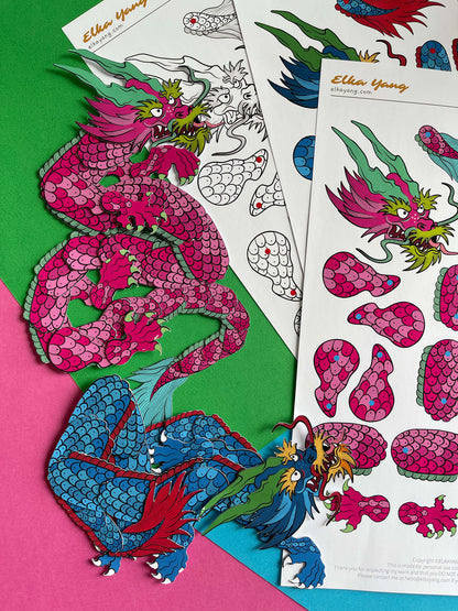 Japanese dragon paper doll, Chinese dragon paper doll, East dragon paper doll