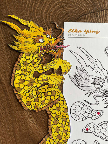 Golden Japanese dragon paper doll Chinese dragon paper doll, East dragon paper doll
