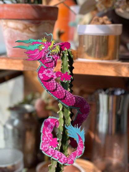 Japanese dragon paper doll on a cactus, Chinese dragon paper doll, East dragon paper doll