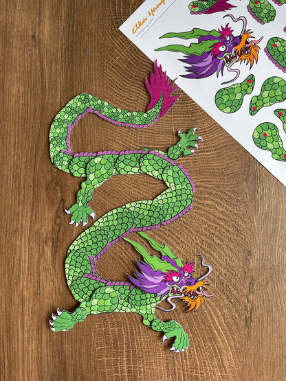 Green Japanese dragon paper doll, Chinese dragon paper doll, East dragon paper doll