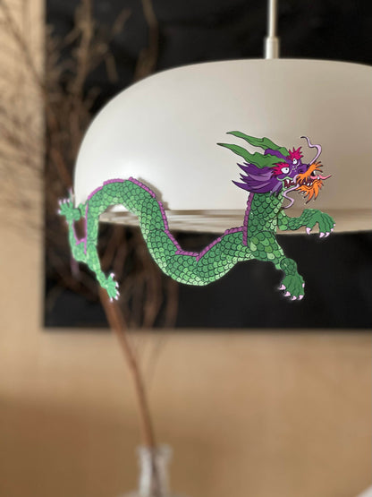 Green Japanese dragon paper doll as home decor, Chinese dragon paper doll, East dragon paper doll