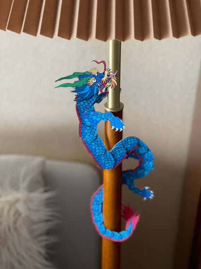Blue Japanese dragon paper doll as home decor, Chinese dragon paper doll, East dragon paper doll