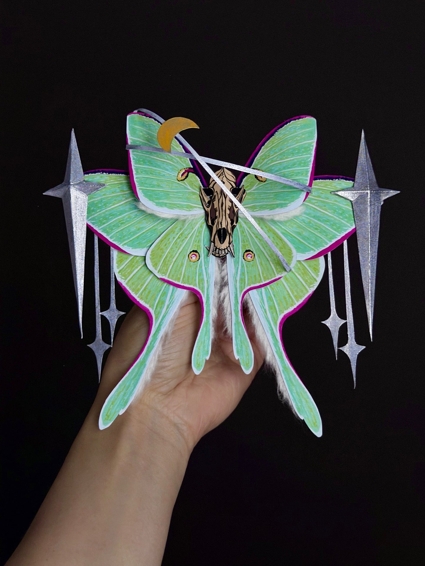 Luna Requiem, Paper Fantasy Moth Based on Real Luna Moth