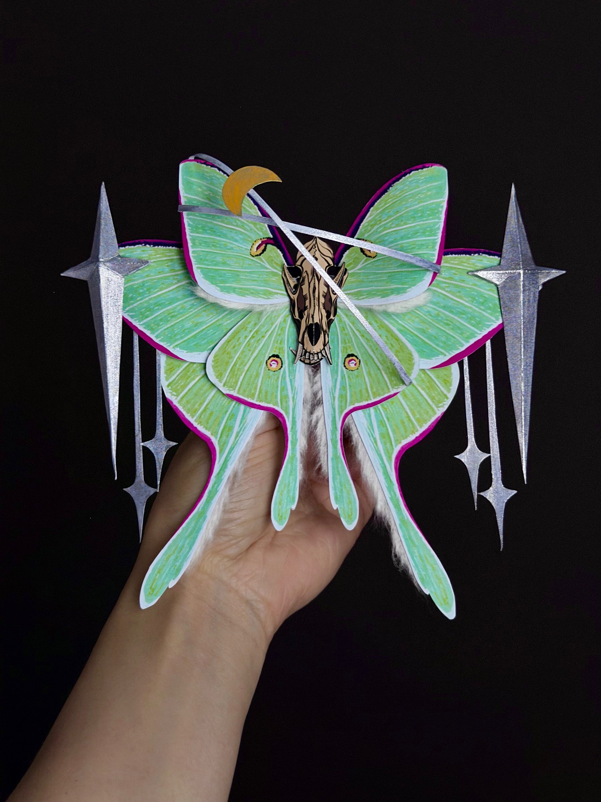 Luna Requiem, Paper Fantasy Moth Based on Real Luna Moth