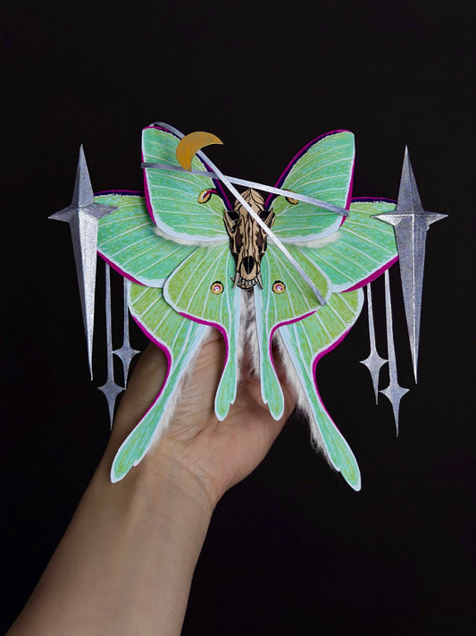 Luna Requiem, Paper Fantasy Moth Based on Real Luna Moth
