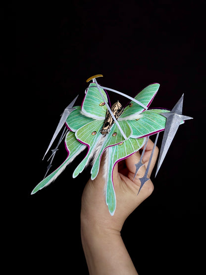 Luna Requiem, Paper Fantasy Moth Based on Real Luna Moth