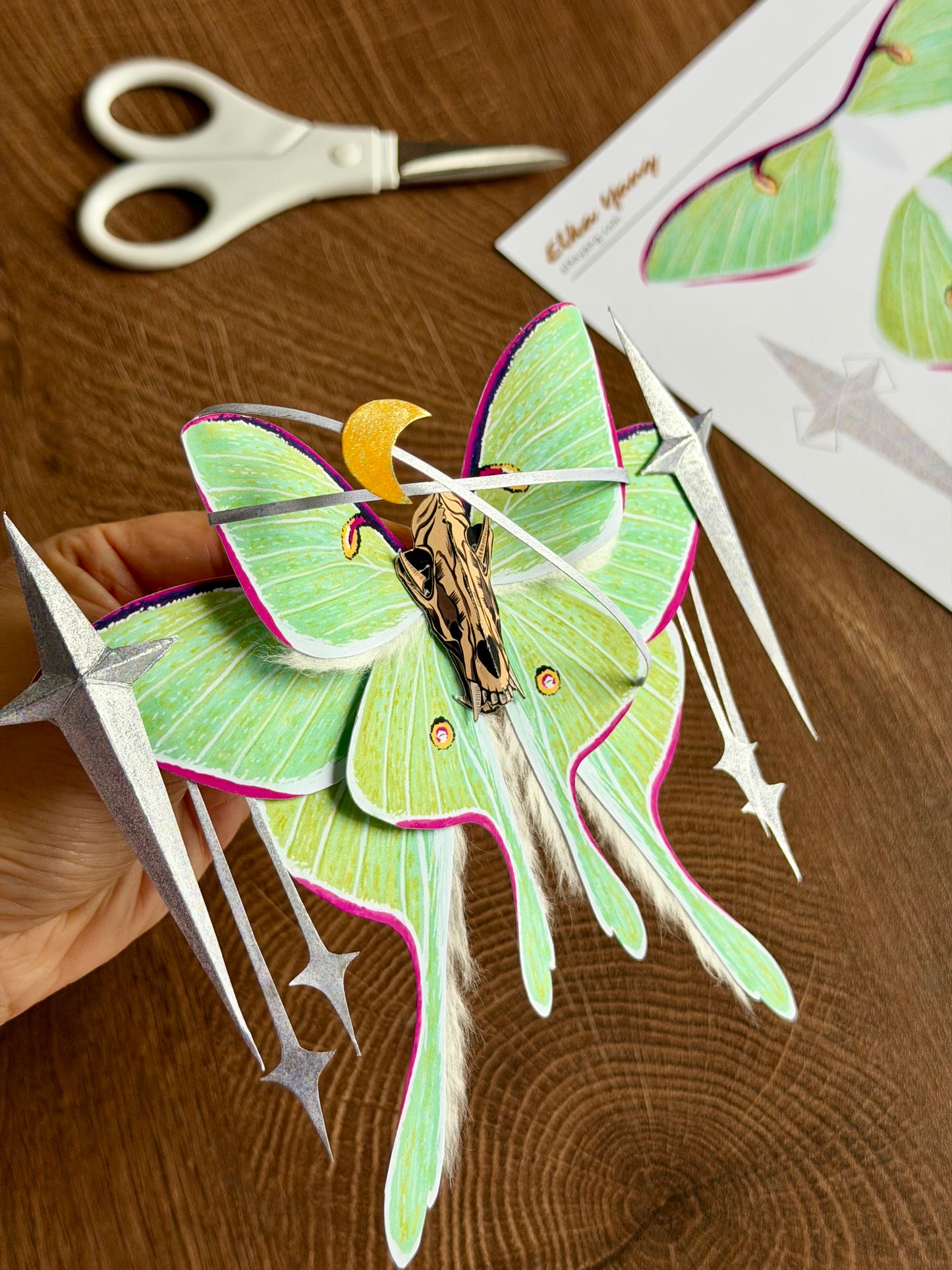 Luna Requiem, Paper Fantasy Moth Based on Real Luna Moth