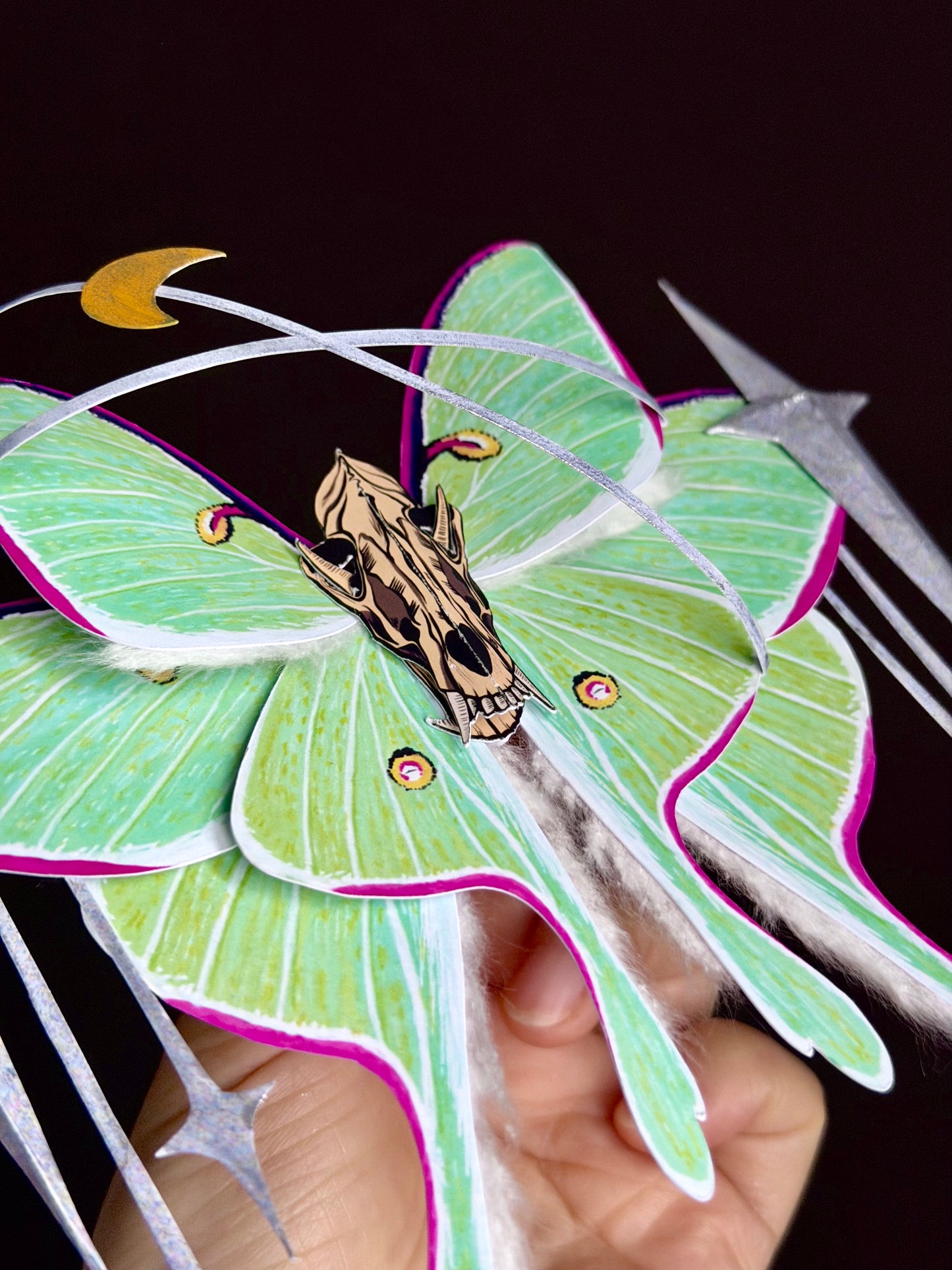 Luna Requiem, Paper Fantasy Moth Based on Real Luna Moth