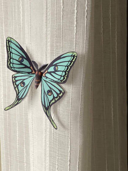 Paper Moth, Paper Spanish Moon Moth, Spanish Luna Moth staying on curtain
