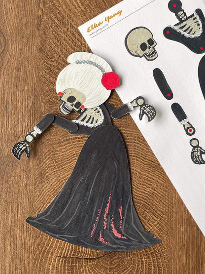 Halloween skeleton paper doll, spooky skeleton paper doll, Halloween ornament