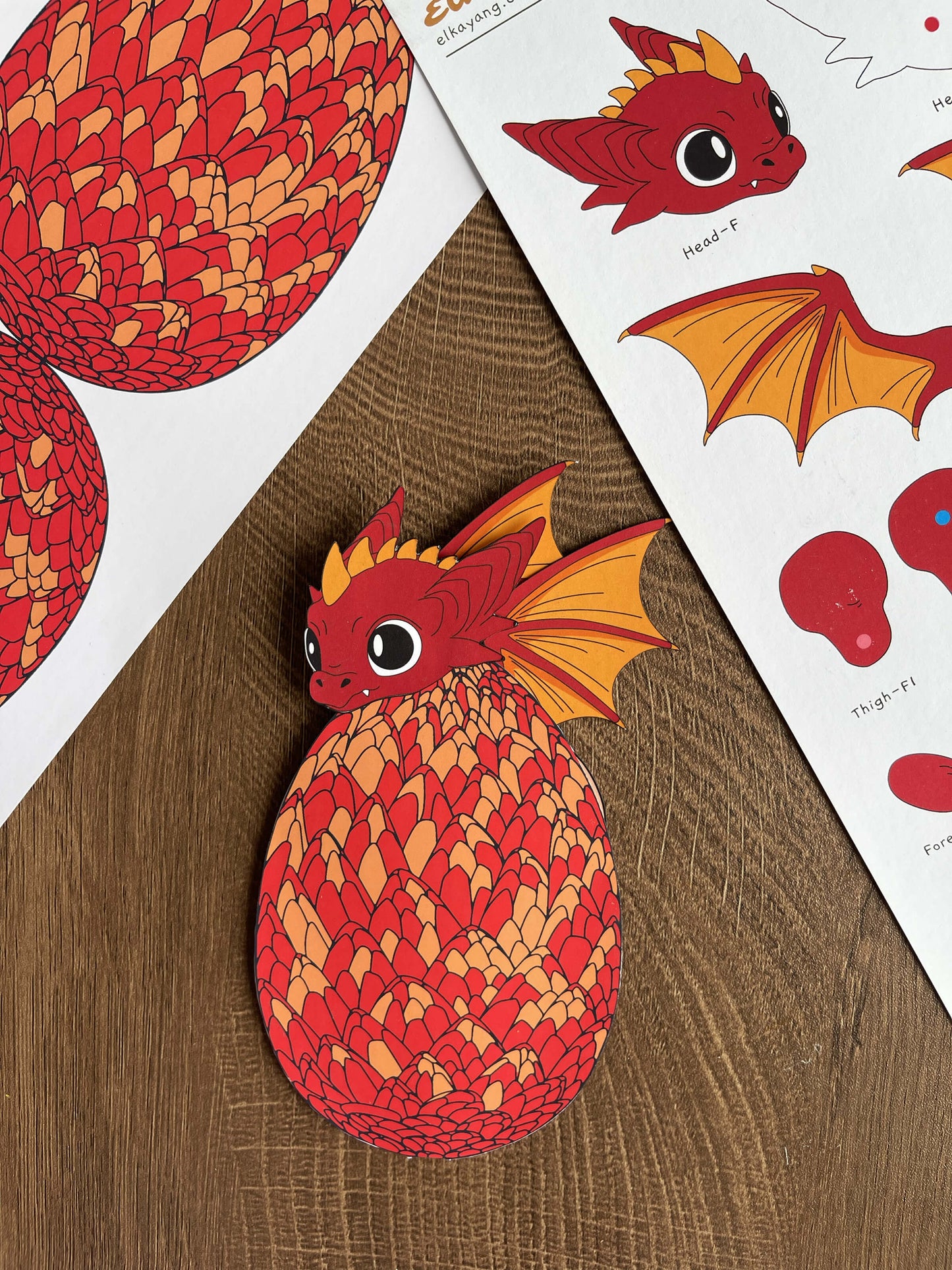 fire baby dragon paper doll and dragon egg