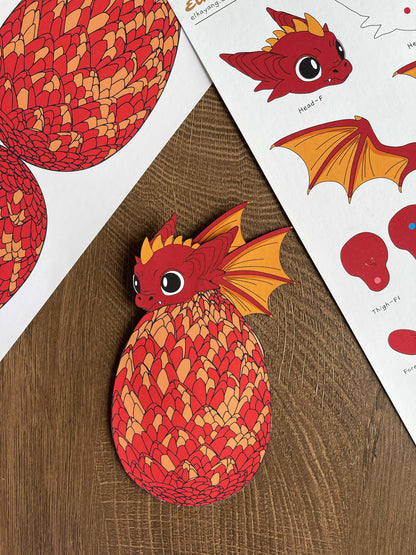 fire baby dragon paper doll and dragon egg