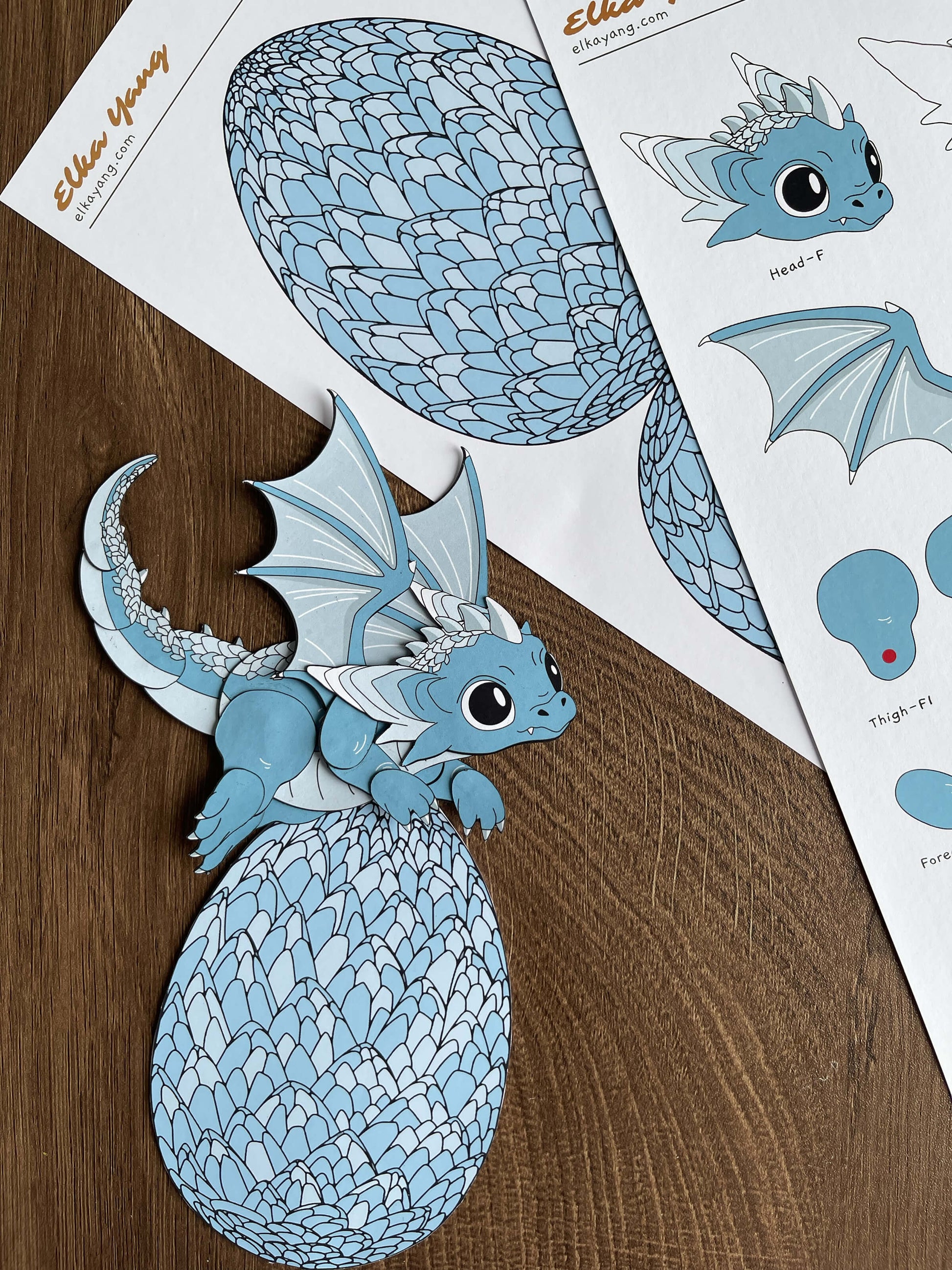 ice baby dragon paper doll and dragon egg