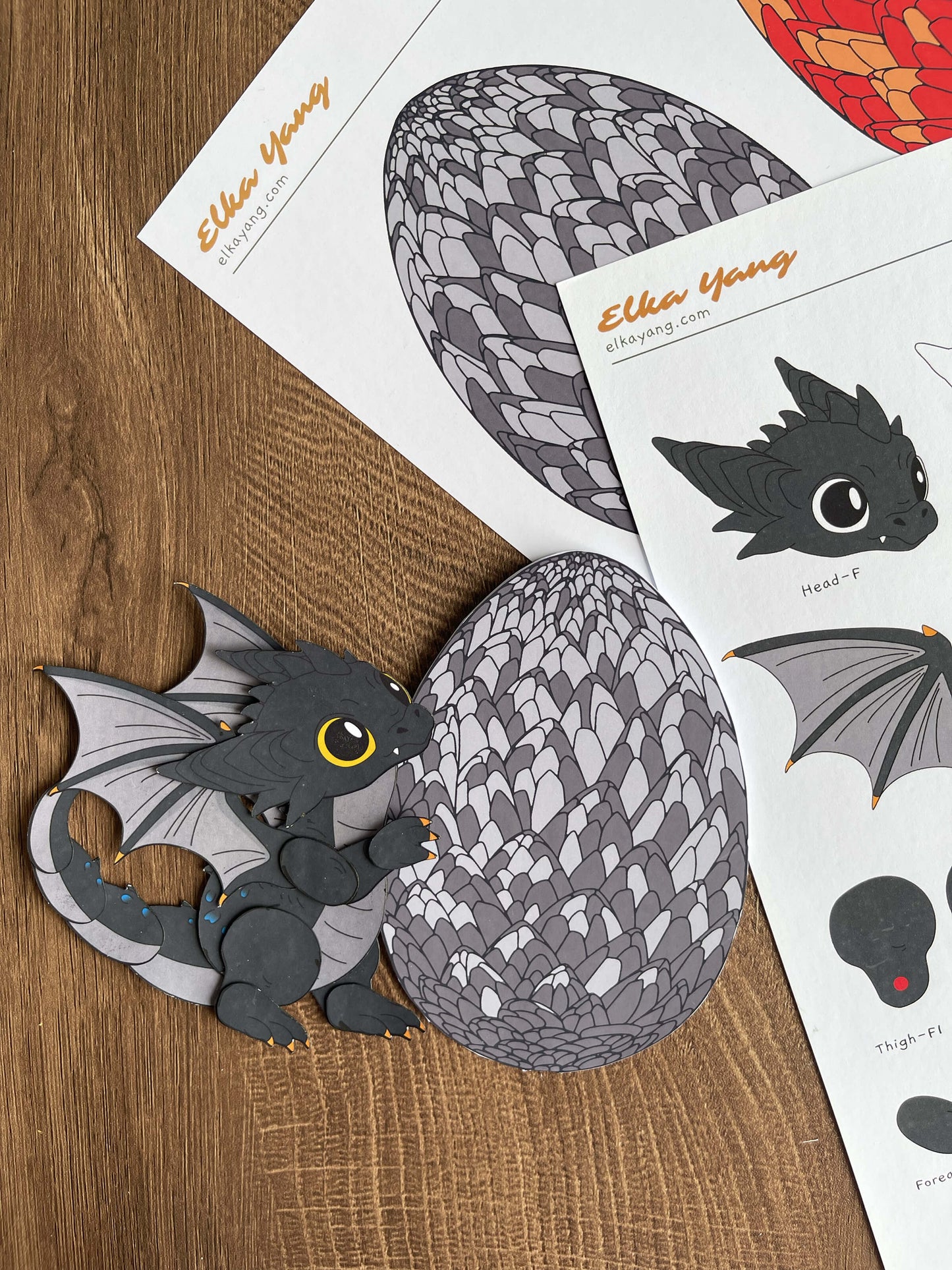 drak baby dragon paper doll and dragon egg