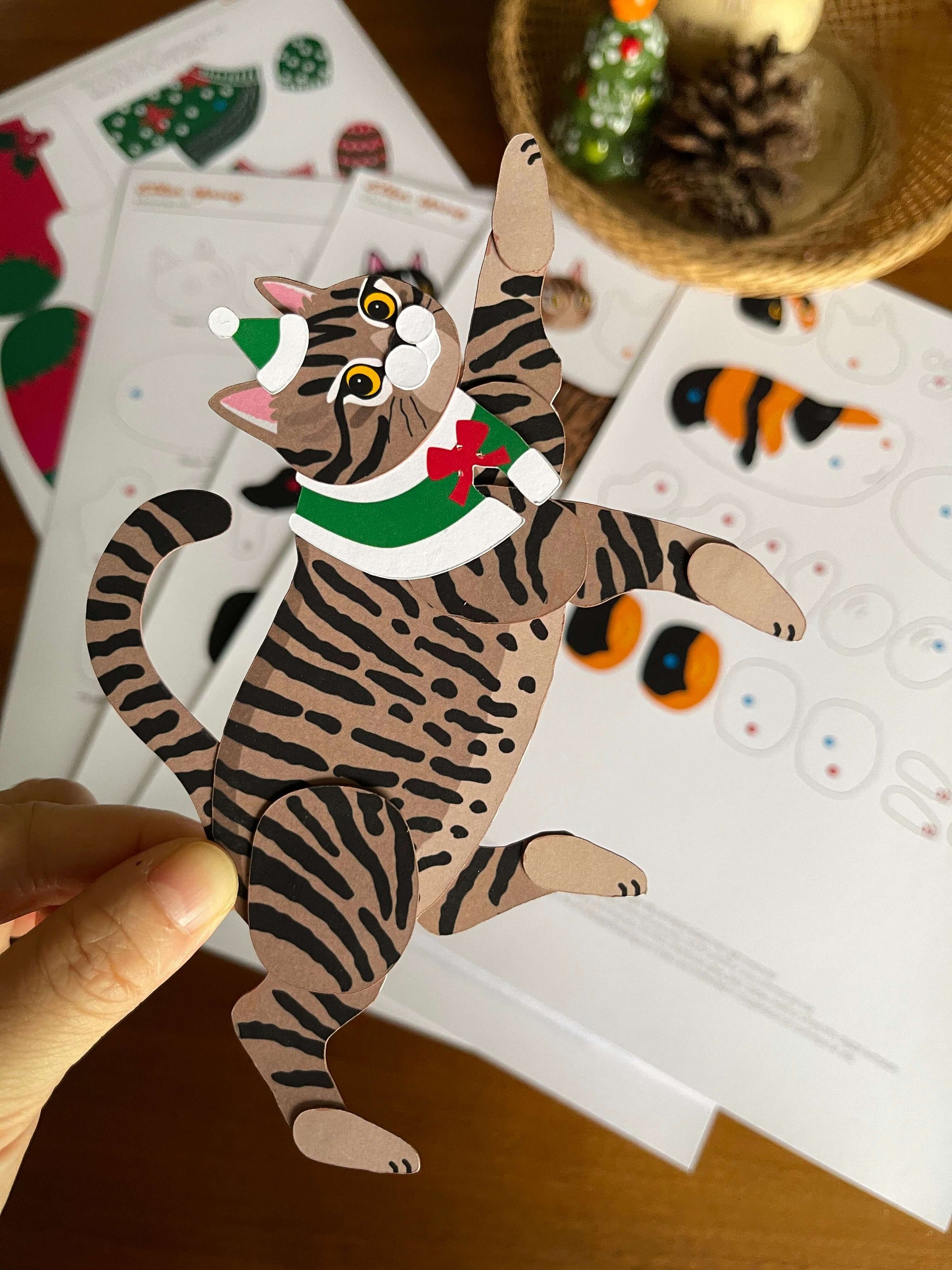 Cat paper doll digital template by ElkaYang. Christmas Cat ornament. Perfect for cat lovers. 