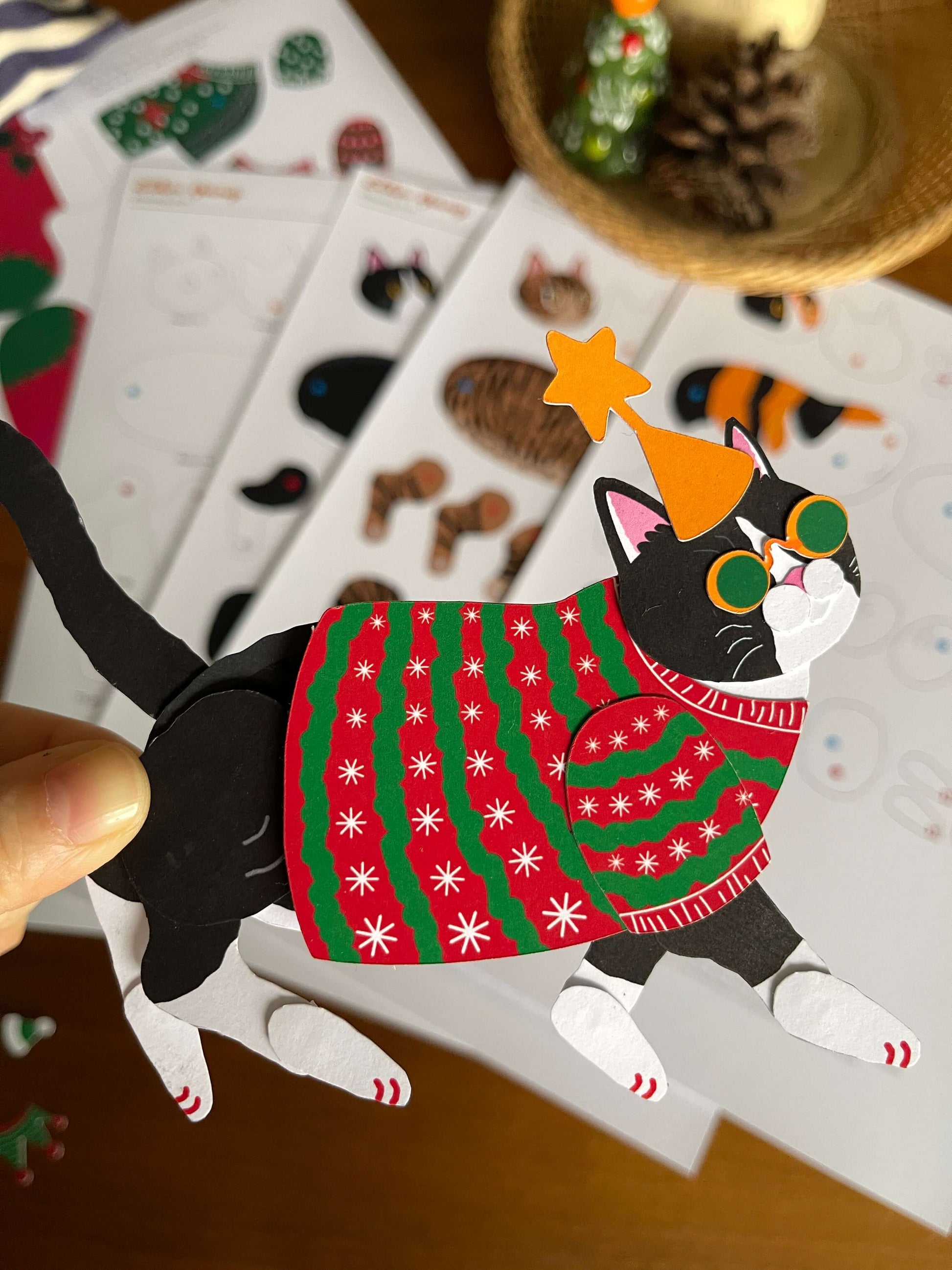 Cat paper doll digital template by ElkaYang. Christmas Cat ornament. Perfect for cat lovers. 