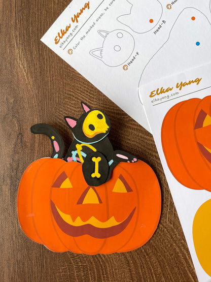 Halloween cat paper dolls, Cat paper doll digital template by ElkaYang. Halloween Cat ornament. Perfect for cat lovers. 