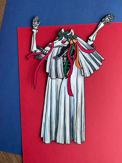 Mari Lwyd Paper Doll,  Christmas folktale figure, Spooky Christmas decor, Christmas craft