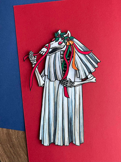Mari Lwyd Paper Doll,  Christmas folktale figure, Spooky Christmas decor, Christmas craft