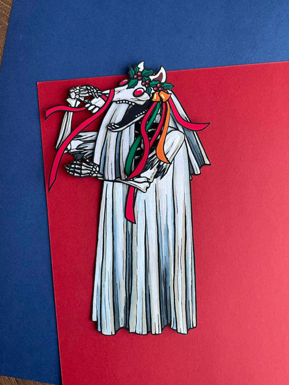 Mari Lwyd Paper Doll,  Christmas folktale figure, Spooky Christmas decor, Christmas craft