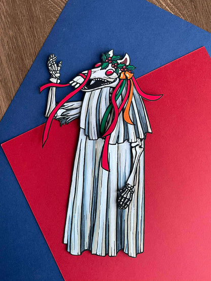 Mari Lwyd Paper Doll,  Christmas folktale figure, Spooky Christmas decor, Christmas craft