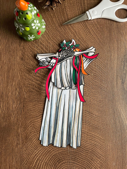 Mari Lwyd Paper Doll,  Christmas folktale figure, Spooky Christmas decor