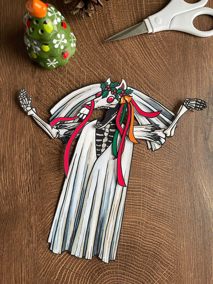 Mari Lwyd Paper Doll,  Christmas folktale figure, Spooky Christmas decor, Christmas craft