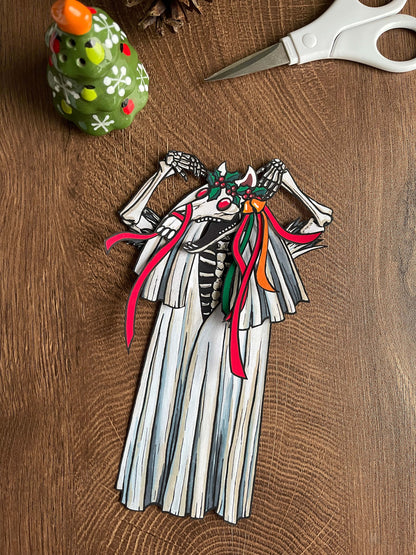 Mari Lwyd Paper Doll,  Christmas folktale figure, Spooky Christmas decor, Christmas craft