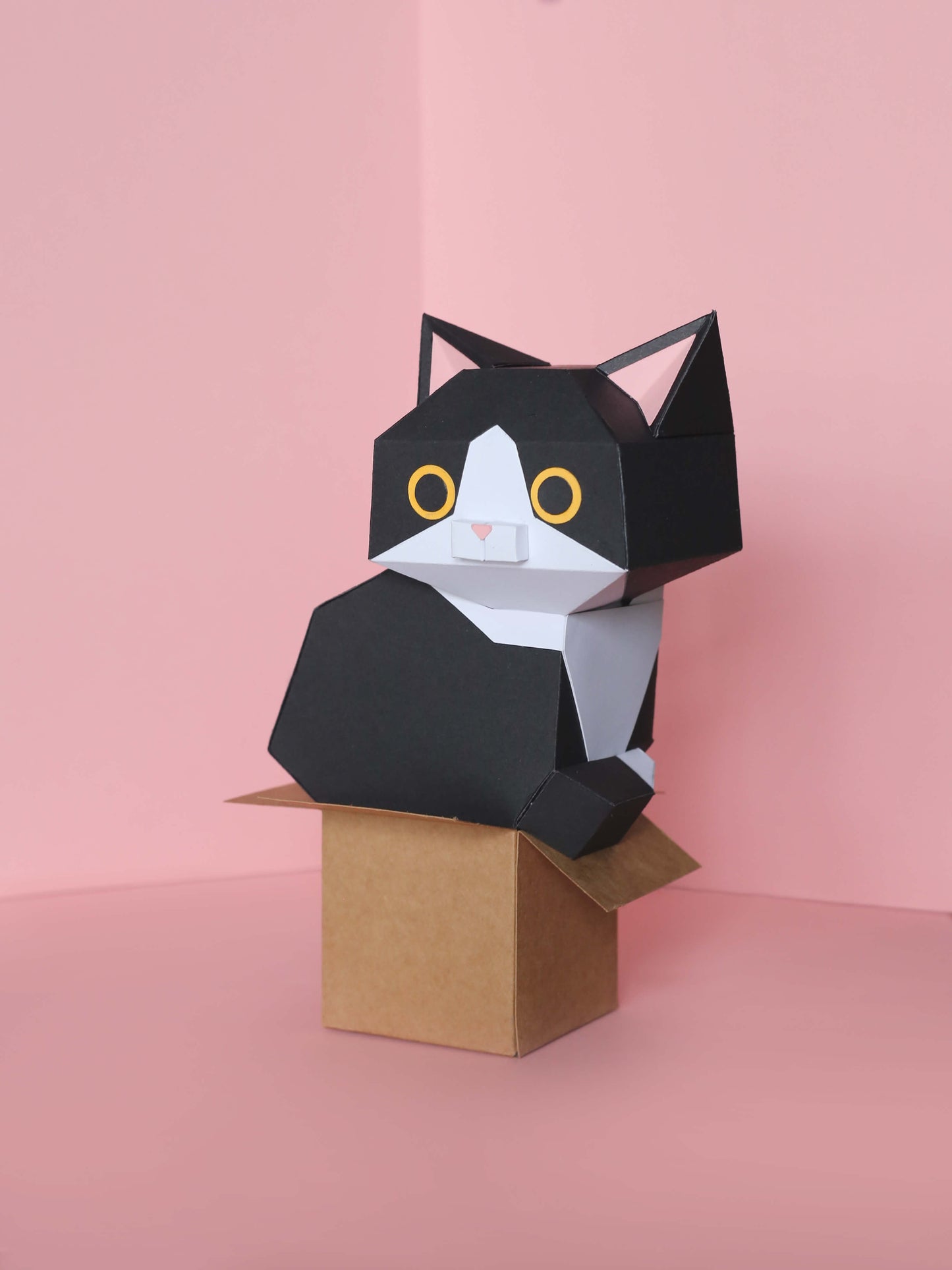 papercraft cat in box, an adorable DIY gift or for home decor, made from Digital Template