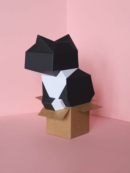 papercraft cat in box, an adorable DIY gift or for home decor, made from Digital Template