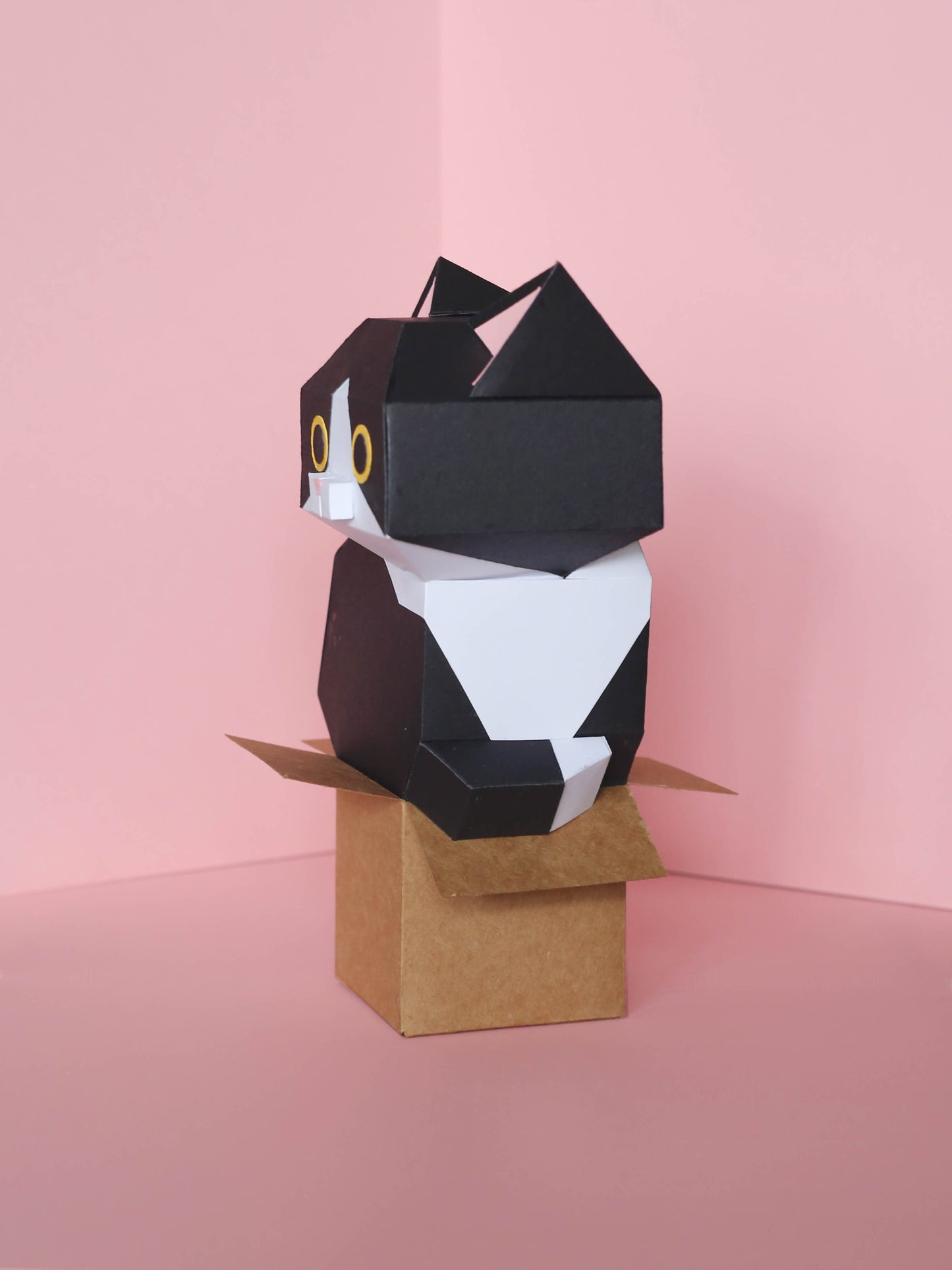 papercraft cat in box, an adorable DIY gift or for home decor, made from Digital Template